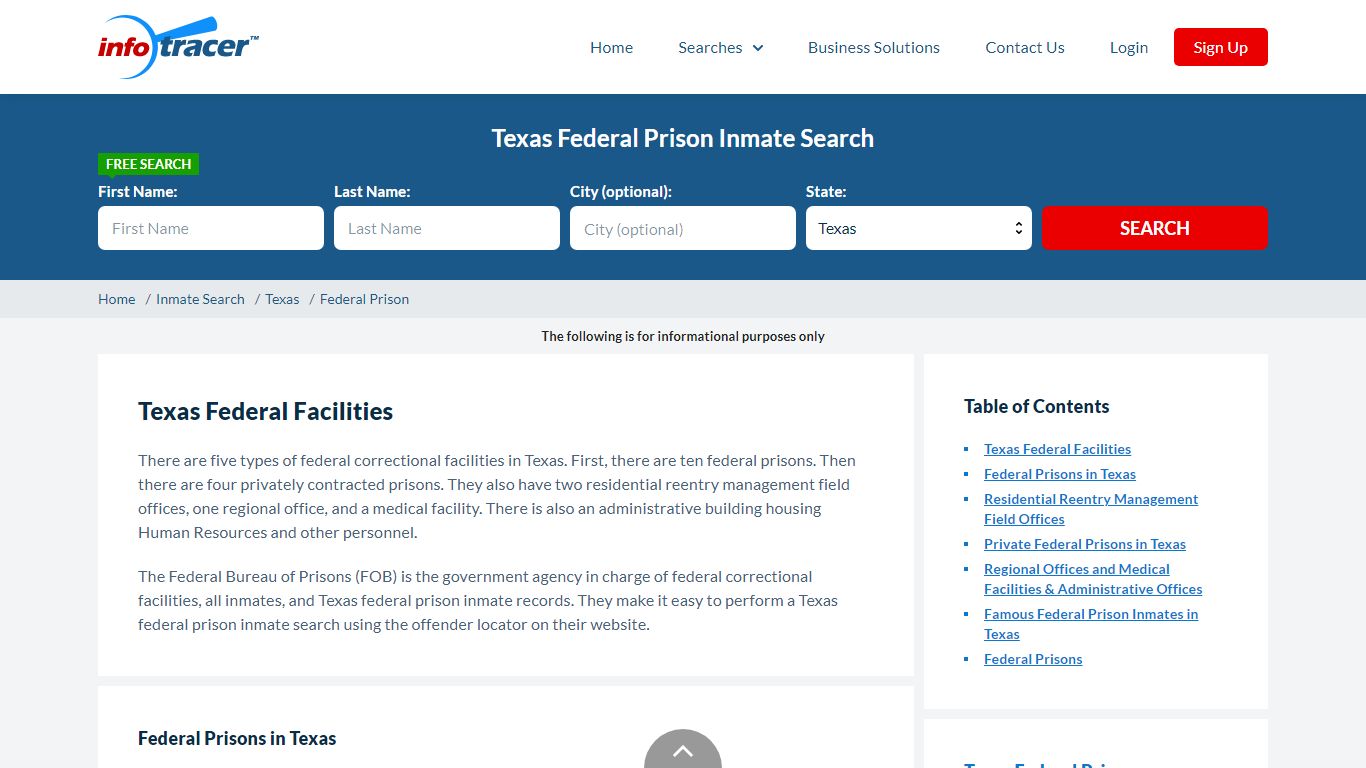 Texas Federal Prisons Inmate Records Search - InfoTracer